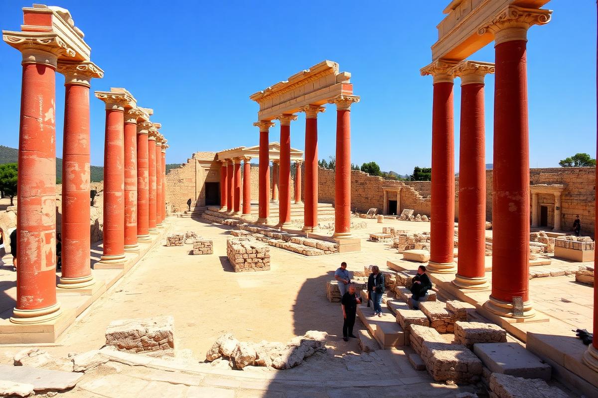 Restored columns of the Palace of Knossos, Crete