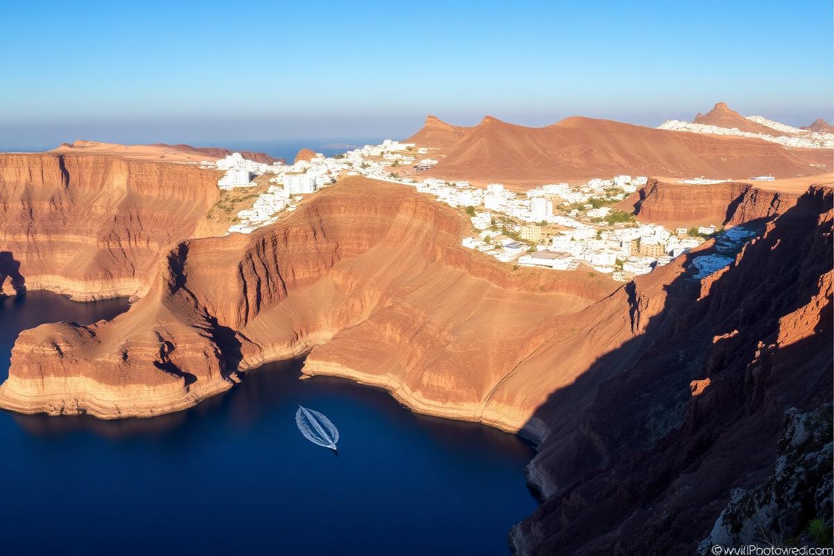 Panoramic caldera view from Santorini cliffs